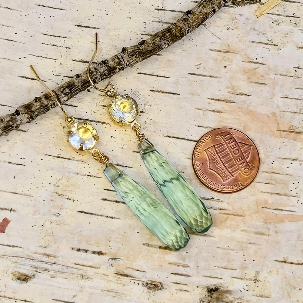 Stunning Green Amethyst/ Prasiolite 4 TW Carats & Long Drop Prasiolite Earrings